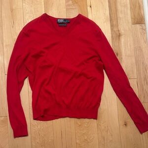 Polo by Ralph Lauren Vibrant Red V-Neck Sweater Like New, Medium